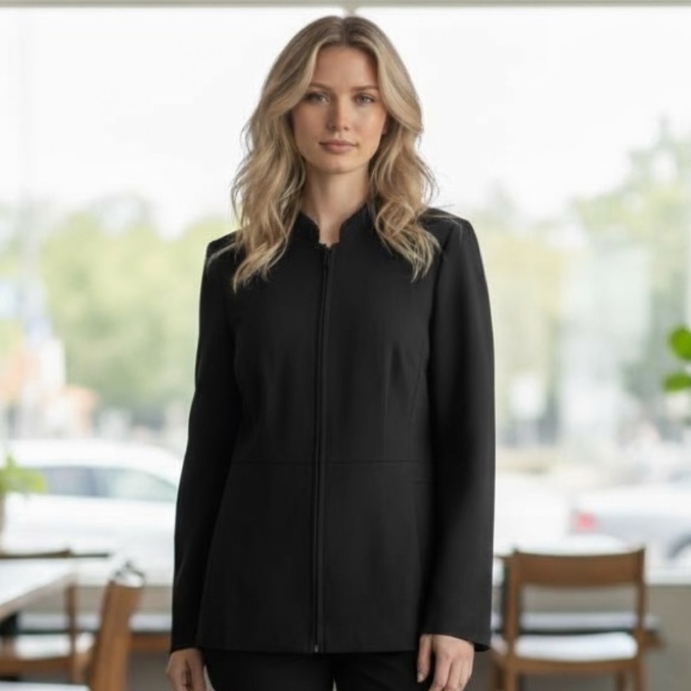 NWT Lafayette 148‎ Women’s Stretch Long Black Blazer with 2 Way Zipper Versatile